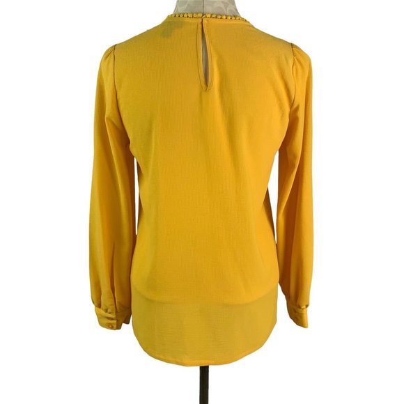 XS Halogen Gold Yellow Lace Detail Women's Blouse Long Sleeve Pullover - Picture 6 of 8
